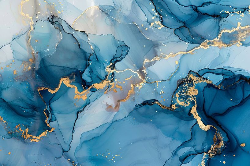 Abstract elegance in blue and gold by Poster Art Shop