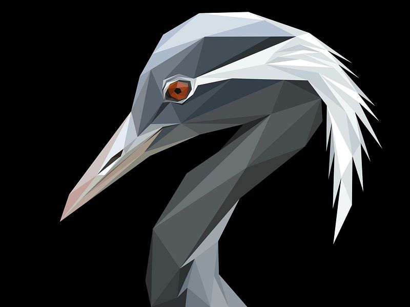 Graue Demoiselle Kranich Low Poly Abstrakt von Yoga Art 15