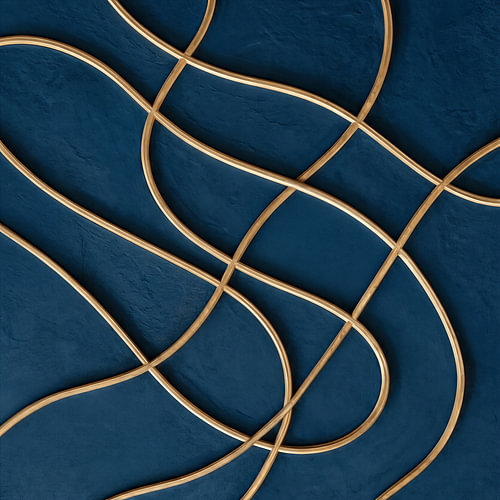Lignes dorées organiques sur un relief bleu profond
