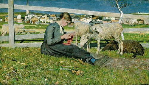 Meisje dat breit, Giovanni Segantini...