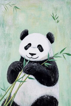Schattige panda met bamboe van Poster Art Shop
