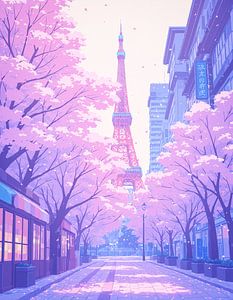 Anime Landschap Tokio Toren Japan Pastelkleuren Lofi