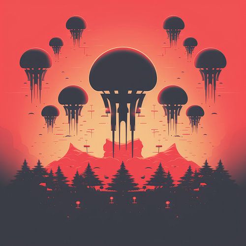 Vintage space invaders stijl poster