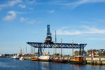 View to the city port in Rostock van Rico Ködder