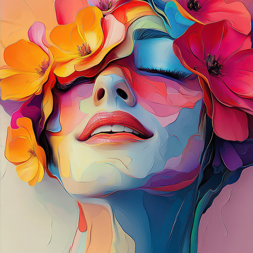 Kleurrijk portret dame met bloemen