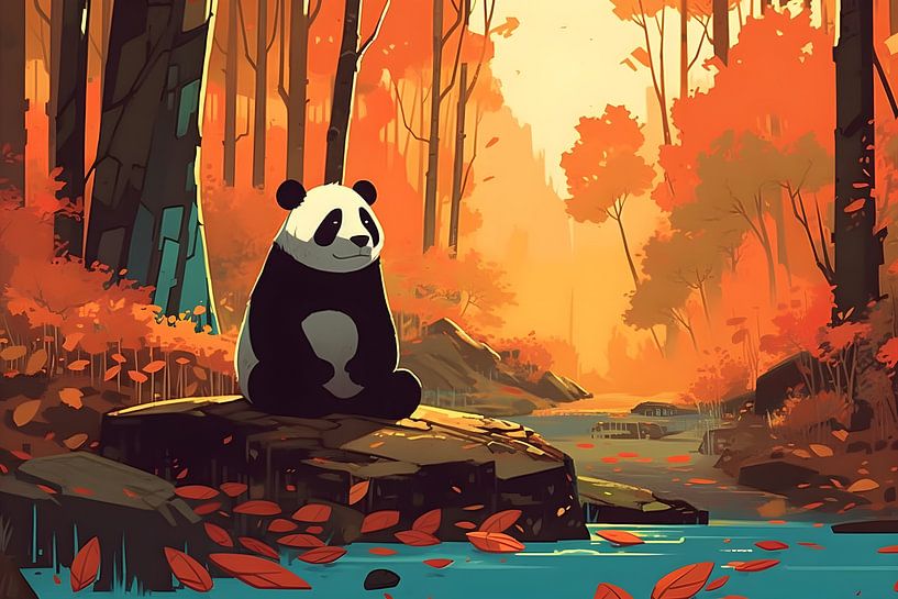 Panda mediteert langs een rivier van FJB