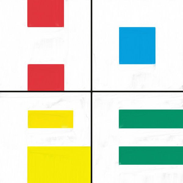 Geometrische vormen in rood blauw geel groen van Maurice Dawson