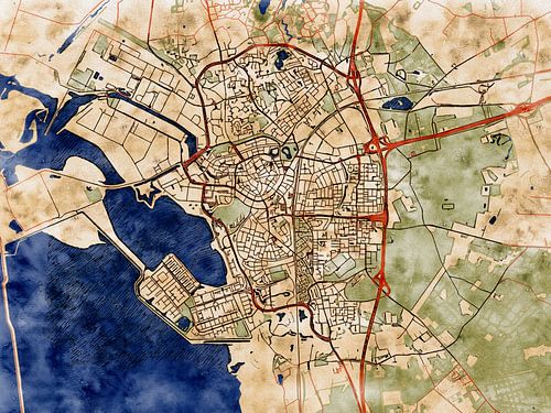 Kaart van Bergen op Zoom in de stijl 'Serene Summer'