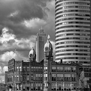 Skyline Rotterdam Kop van Zuid: view of the Wilhelminapier (black and white) by Rick Van der Poorten