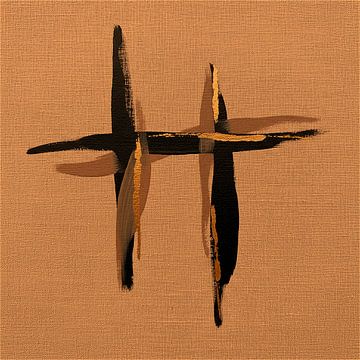 Minimalist abstract line art on linen: Terracotta and black