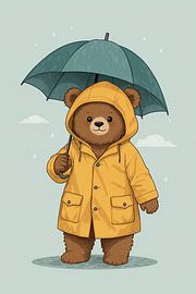 Cartoon bear wears mackintosh with umbrella by Dante S