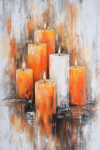 Warme abstracte kaarsen schilderij