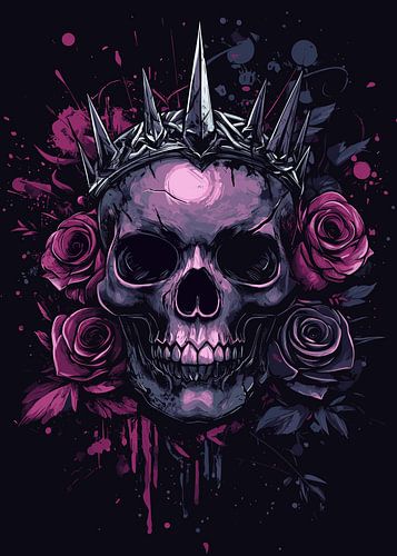 Doornenkroon op schedel met rozen