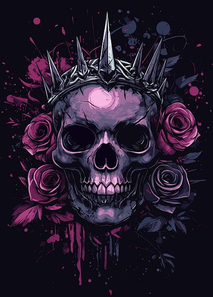 Couronne d'épines sur crâne avec roses par Pixelbull Design