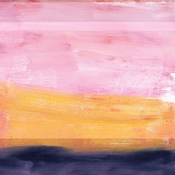 Moderne abstrakte Landschaft in rosa, gelb, blau von Dina Dankers