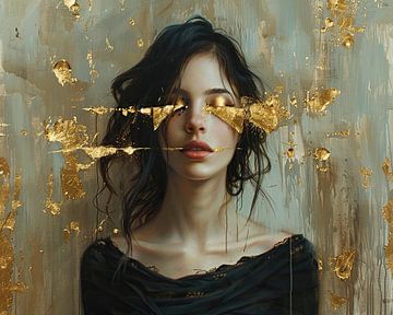 Veil of Golden Mystery van Abstract Schilderij