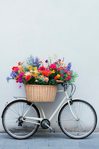 Bloemenwiel met kleurrijke mand