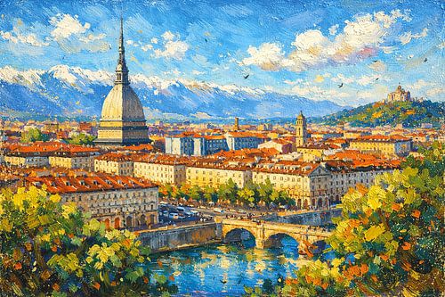 Turijn in Italië, een impressionistisch schilderij.