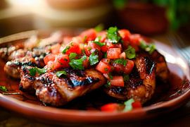 Viande grillée avec topping de salsa fraîche sur Poster Art Shop