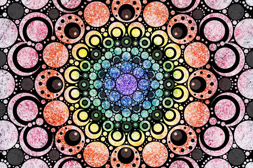 Mandala patroon van cirkels in regenboog kleuren van Lisette Rijkers