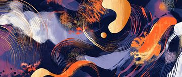 Kleurrijke abstracte vormen op donkerblauw van Poster Art Shop