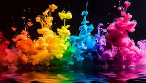 Tinte im Wasser buntes schwarzes Panorama