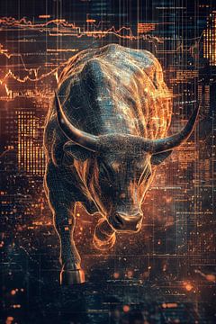 Stier in digitaal financieel ontwerp - Modern van Poster Art Shop