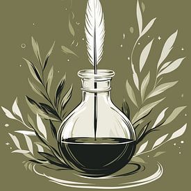 Kalligrafiepen in inktpot met bladeren van Pixelbull Design