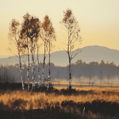 Heather Silence - Birches in Morning Dew