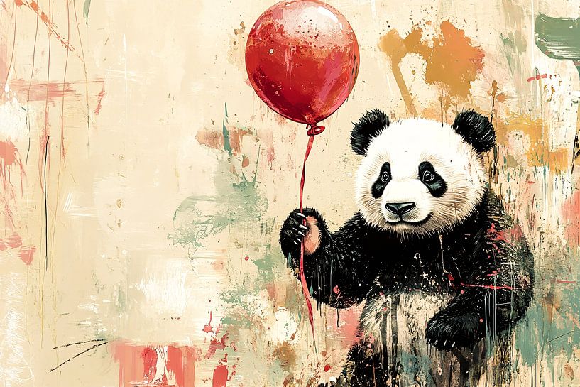 Panda met rode ballon van Imperial Art House