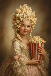 Meisje met Popcorn Pruik in Barok Stijl