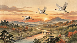 Cranes Over Edo by my pixel art