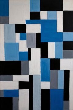 Abstractie in blauw en zwart van De Muurdecoratie