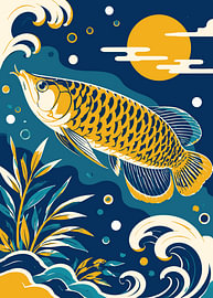 Illustration eines goldenen Arowana im japanischen Stil von Karomah Project