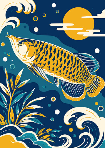 Golden Arowana Japanese Style Illustration