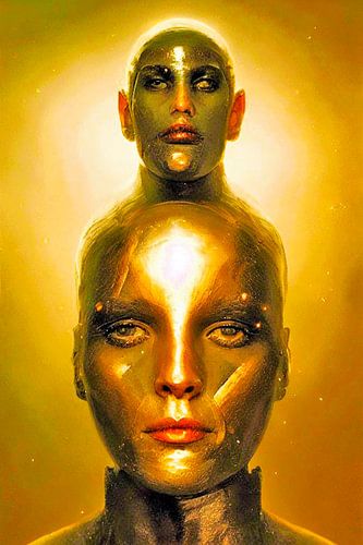 Portrait surréaliste abstrait d'une femme en or.