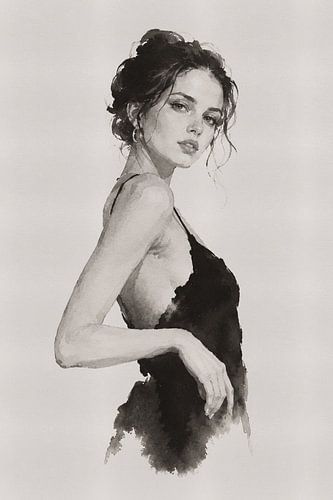 Portraits de femmes à l'encre de Chine - Portrait à l'encre de Madame Ruiz