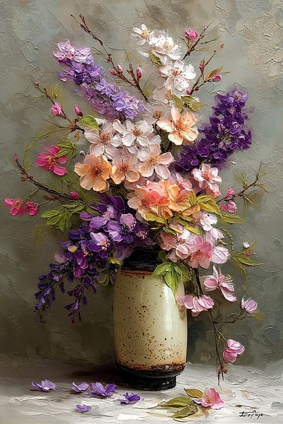 Buntes Vintage-Blumenstillleben Nr. 4 von Studio BB