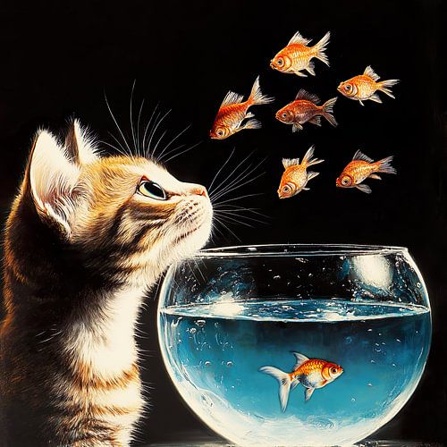 Schattig Katje en goudvisjes