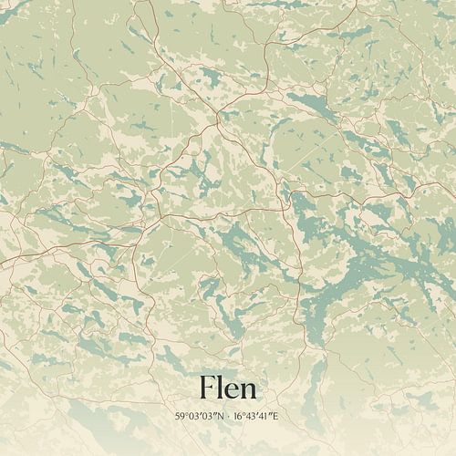 Alte Karte von Flen, Schweden.