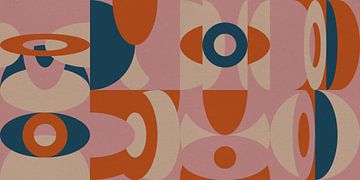 Abstracte retro geometrie in roze, oranje, groenblauw, wit. van Dina Dankers