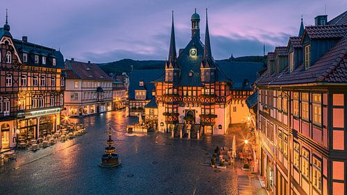 Het beroemde stadhuis in Wernigerode, Harz, Saksen-Anhalt, Duitsland