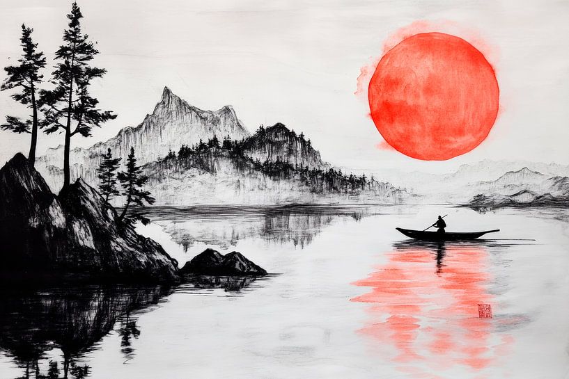 Quiet boat trip at sunset by Poster Art Shop