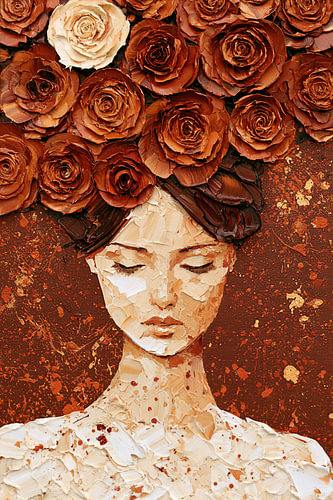 Abstracte Elegantie - Schilderachtig Vrouwenportret met Rode Rozen