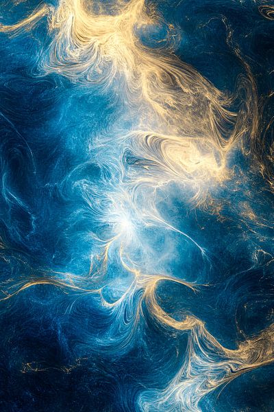 Blau-goldenes abstraktes Kunstwerk von Art & Soul Creations