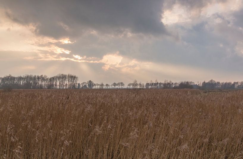 Zonsondergang Woudbloem  (Groningen - Nederland) van Marcel Kerdijk