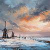 Winters Nederlands landschap met molens van Lauren Wilde