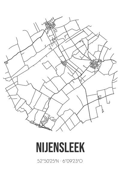 Nijensleek (Drenthe) | Karte | Schwarz und Weiß von Ortsdrucke