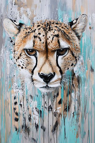 Dynamisch cheetah schilderij met kleur