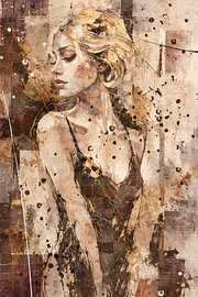 Golden Reverie | Elegantes Frauenporträt in Taupe und Gold von Emiel de Lange